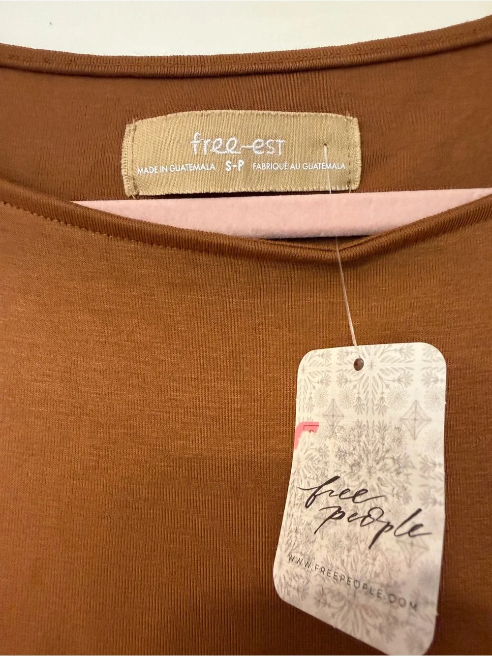 Free People Long-Sleeve Drop Tie-Waist Dress in Rust Brown